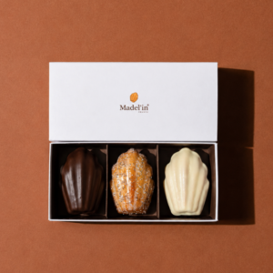Coffret chocolat noir, vanille, citron pavot Coffret madeleines